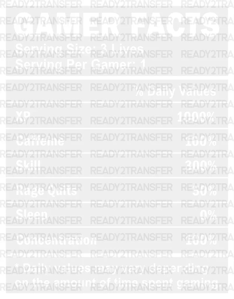 Gamer Facts - Video Game Dtf Heat Transfer Adult Unisex S & M (10’’) / Light Color Design (See