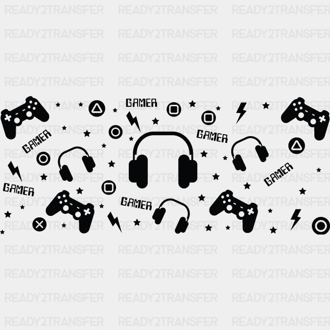 Gamer Headphones Design - Video Games Cup Wrap UV Sticker Permanent UV DTF Decal ready2transfer