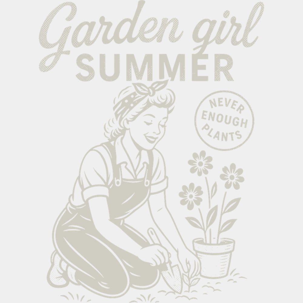 Garden Girl Summer B&W - Gardening DTF Transfers - Adult Unisex - S & M (10’’) / Light Color Design (See Imaging)