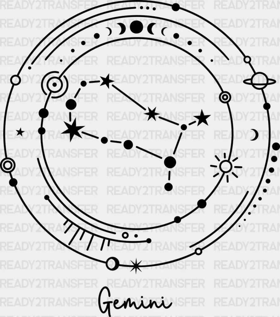 Gemini Constellation Design - Zodiac Dtf Transfer Adult Unisex S & M (10’’) / Dark Color (See