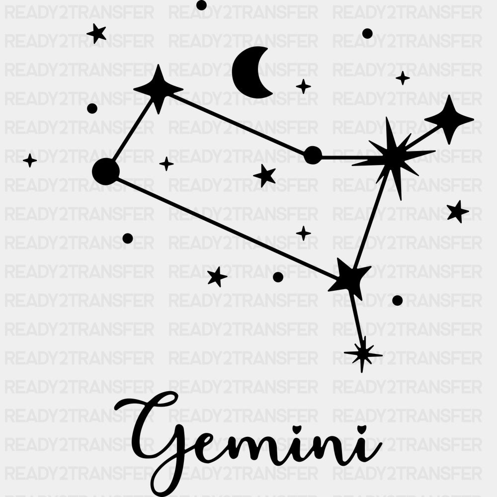 Gemini Constellations - Zodiacs & Horoscopes DTF Transfers - Adult Unisex - S & M (10’’) / Dark Color Design (See
