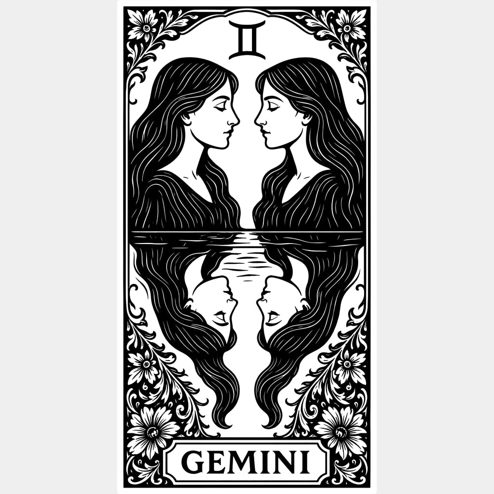 Gemini Tarot Card - Zodiacs & Horoscopes DTF Transfers - Adult Unisex - S & M (10’’) / Light Color Design (See Imaging)