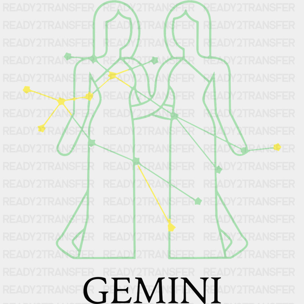 Gemini Teal Constellation - Zodiacs & Horoscopes DTF Transfers - Adult Unisex - S & M (10’’) / Dark Color Design (See
