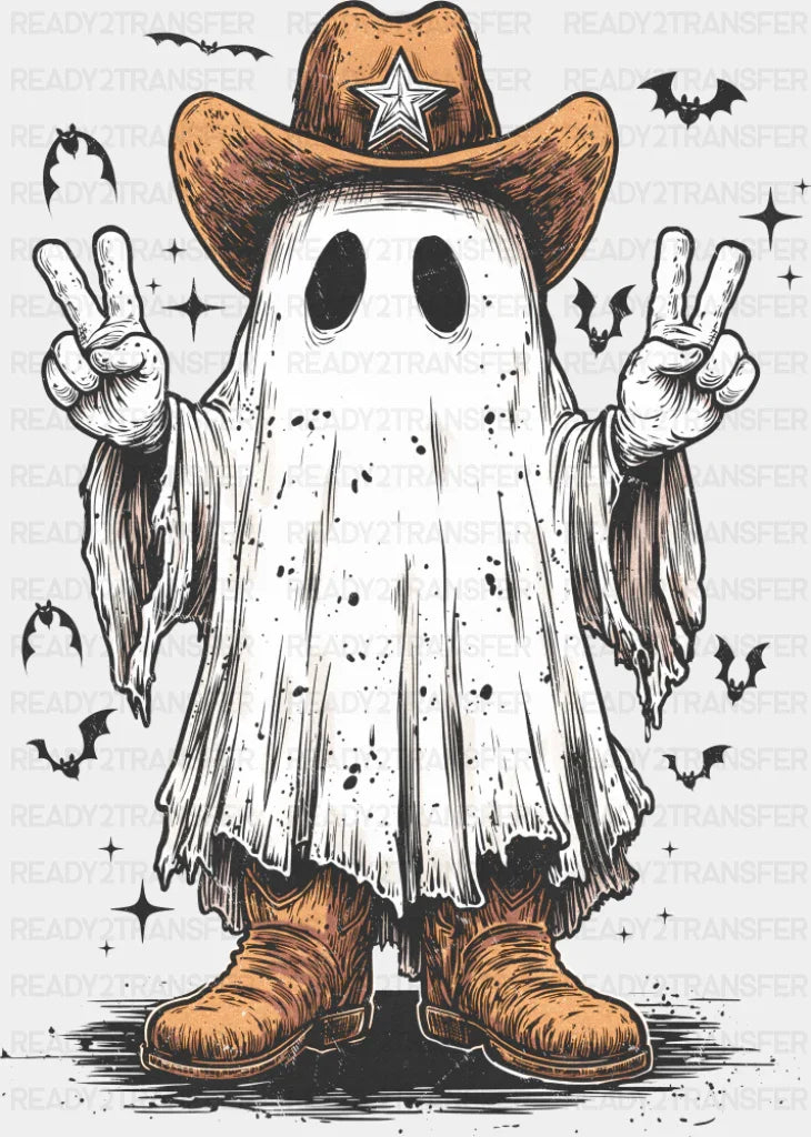 Ghost Cowboy - Halloween DTF Transfer Adult Unisex - S & M (10’’) / Dark Color Design (See Imaging)
