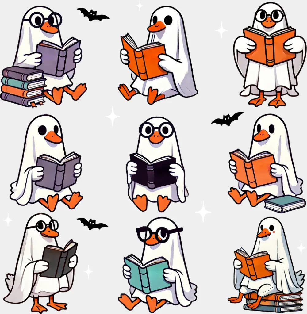 Ghost Geese Reading Halloween DTF Transfer Adult Unisex S & M (10’’) / Light Color Design (See Imaging)