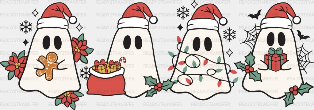 Ghosts With Hats - Christmas Dtf Transfer Adult Unisex S & M (10’’) / Dark Color Design (See
