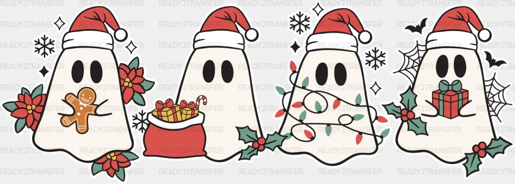 Ghosts With Hats - Christmas Dtf Transfer Adult Unisex S & M (10’’) / Light Color Design (See