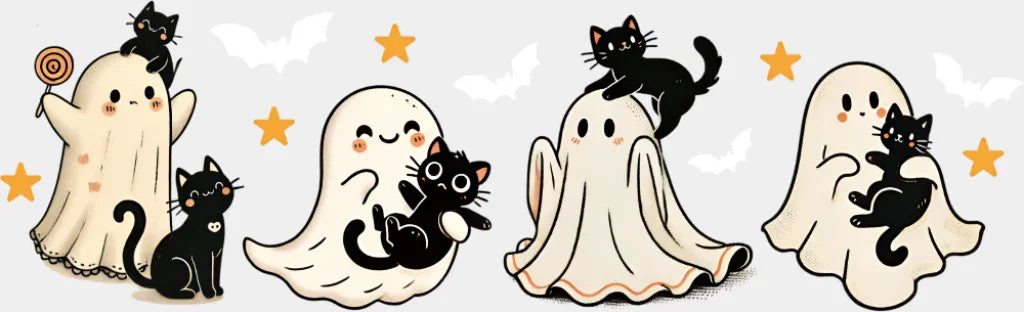 Ghouls And Black Cats Halloween DTF Transfer Adult Unisex S & M (10’’) / Light Color Design (See Imaging)