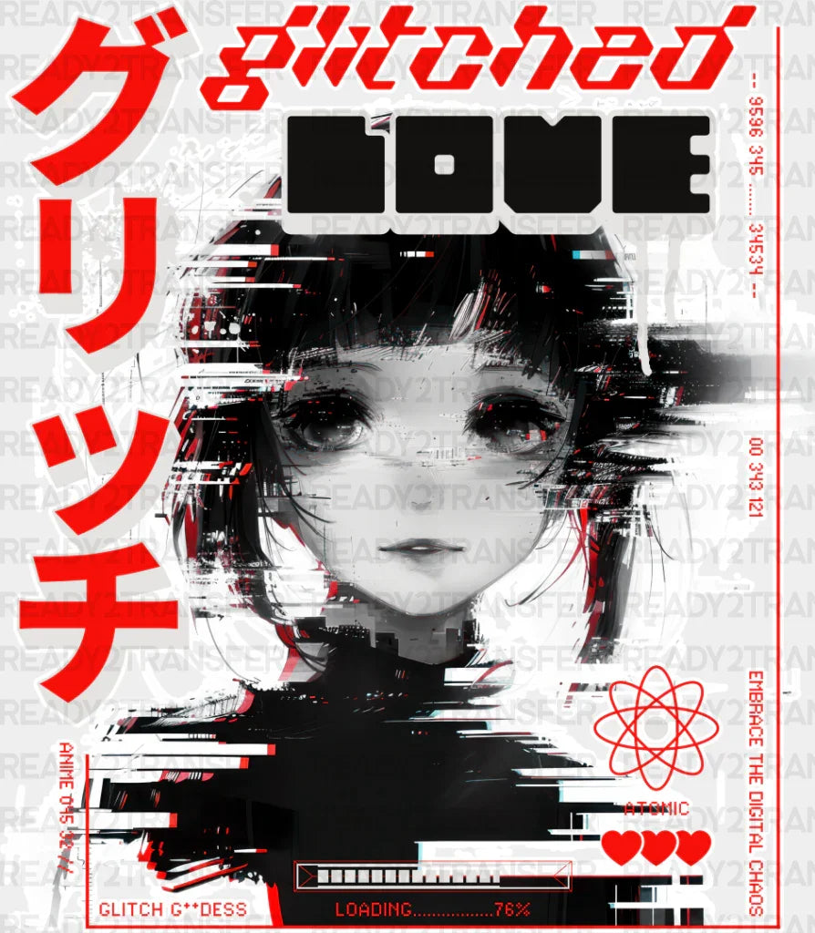 Glitched Love - Anime Dtf Heat Transfer Adult Unisex S & M (10’’) / Light Color Design (See Imaging)