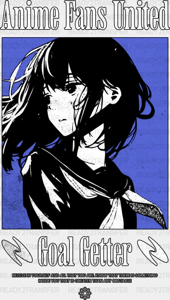 Goal Getter Anime Fans United - Dtf Heat Transfer Adult Unisex S & M (10’’) / Dark Color Design