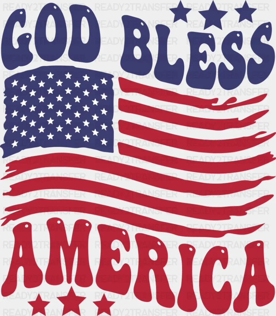God Bless America US Flag - 4th Of July DTF Transfer Adult Unisex - S & M (10’’) / Dark Color Design (See Imaging)