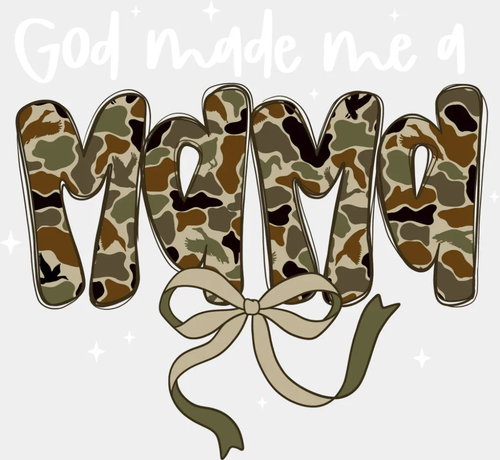 God Made Me A Mama Camo Bowtie - Mother’s Day DTF Transfer Adult Unisex - S & M (10’’) / Light Color Design (See