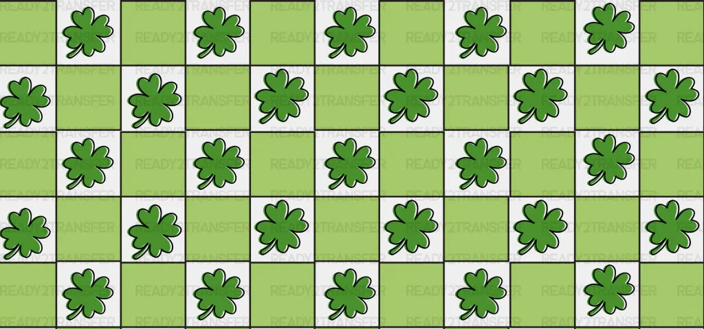 Green Checkered Clover - St Patrick Cup Wrap Uv Sticker Permanent Dtf Decal