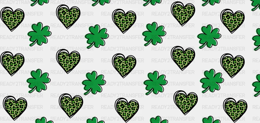 Green Heart And Clovers - St Patrick Cup Wrap Uv Sticker Permanent Dtf Decal