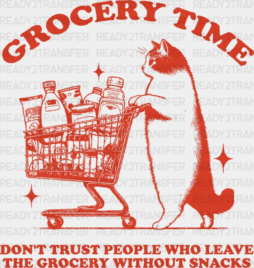 Grocery Time Cat Design - Funny Dtf Transfer