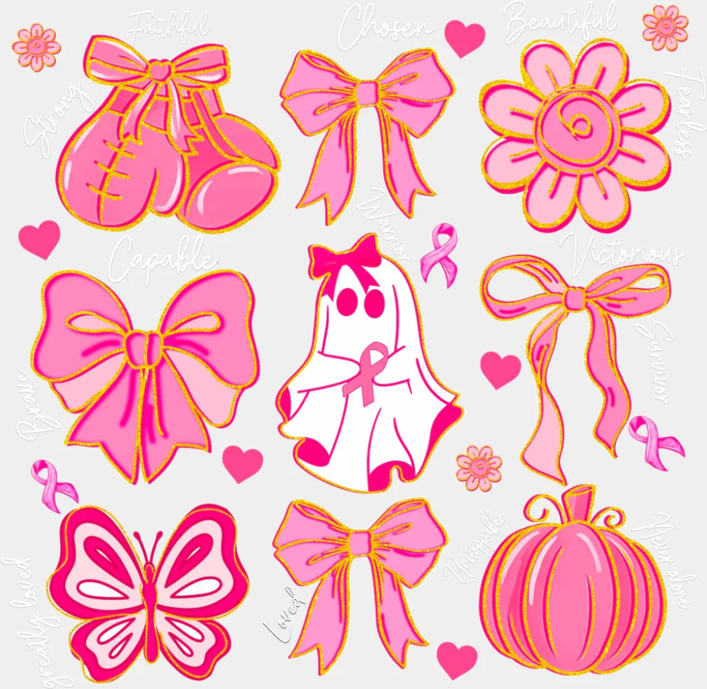 Halloween Design Breast Cancer Awareness DTF Transfer Adult Unisex S & M (10’’) / Light Color Design (See Imaging)