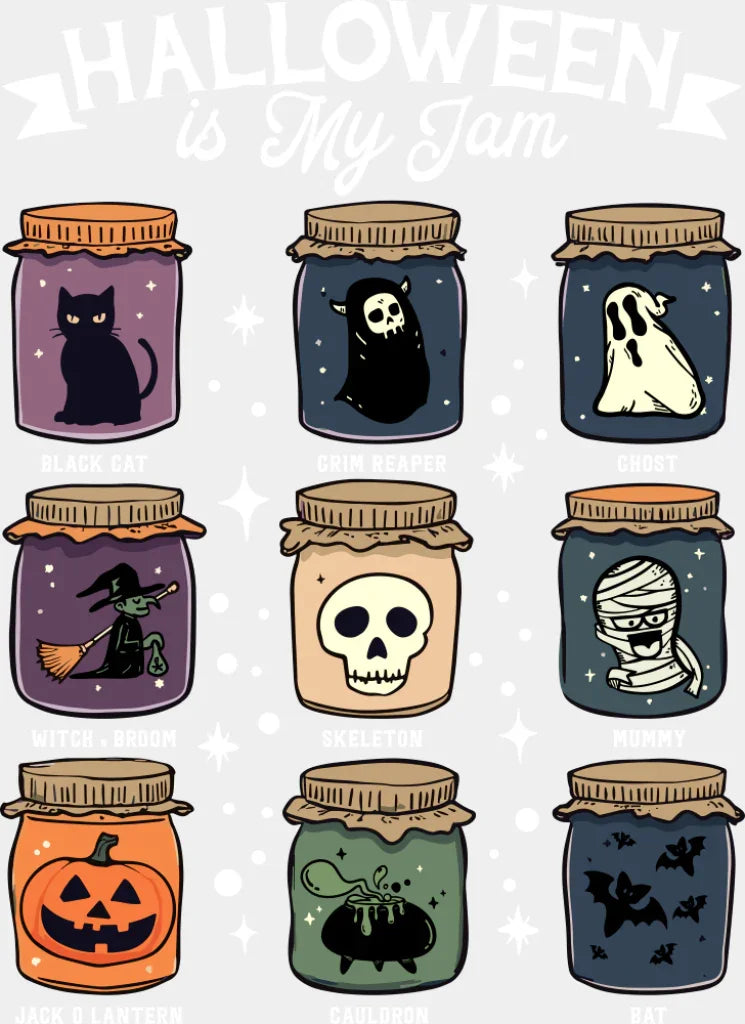 Halloween Is My Jam B&W - Halloween DTF Transfer ready2transfer Light Color Design (See Imaging)