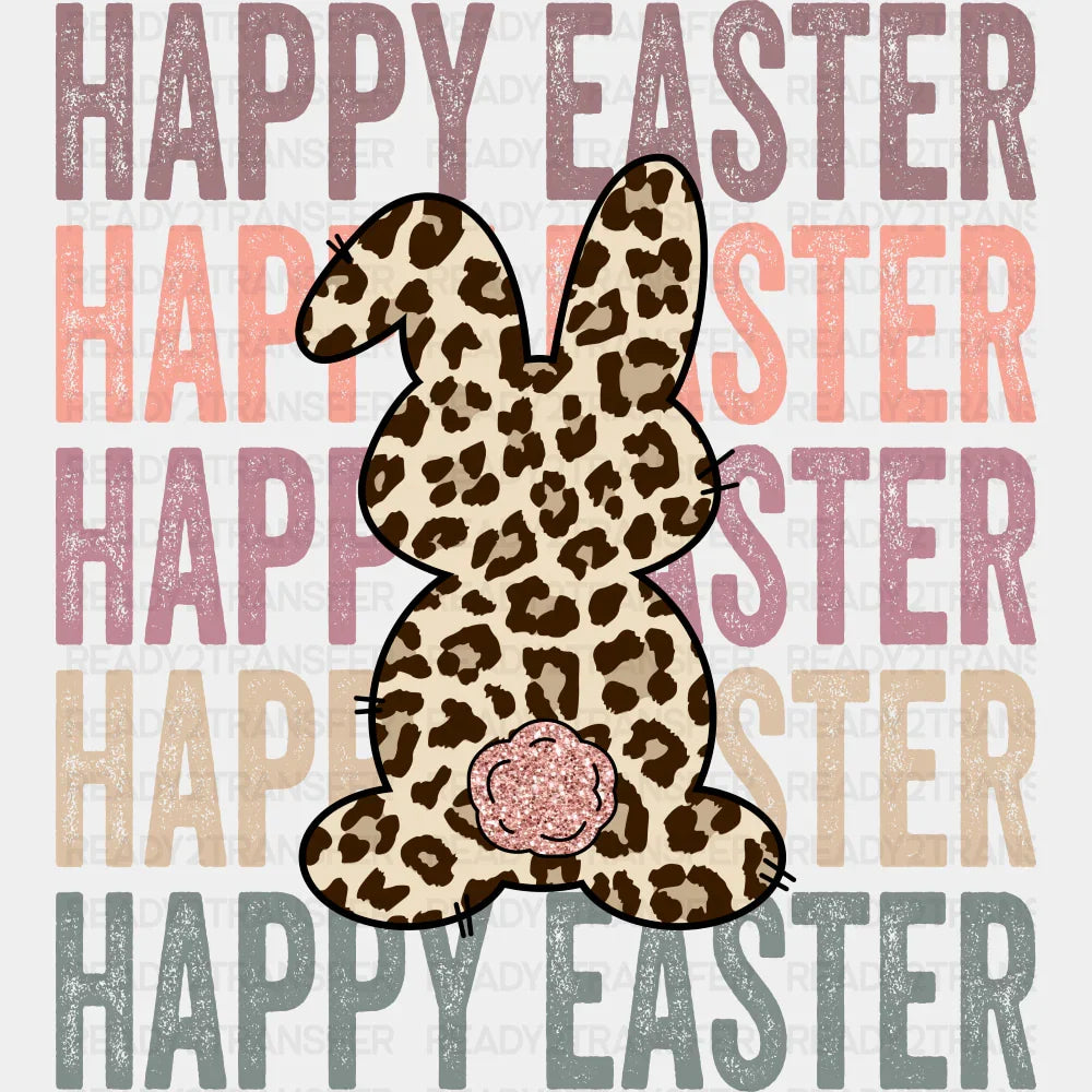 Happy Easter Rabbit Cheetah Print - Easter DTF Transfer Adult Unisex - S & M (10’’) / Dark Color Design (See Imaging)