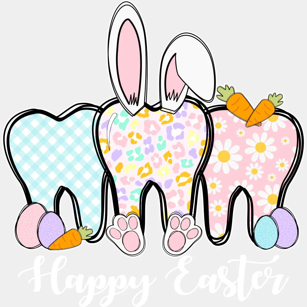 Happy Easter Teeth - Easter DTF Transfer Adult Unisex - S & M (10’’) / Light Color Design (See Imaging)
