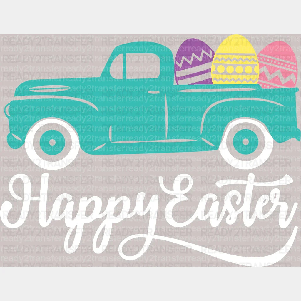 Happy Easter Truck DTF Heat Transfer, Easter Design ready2transfer White