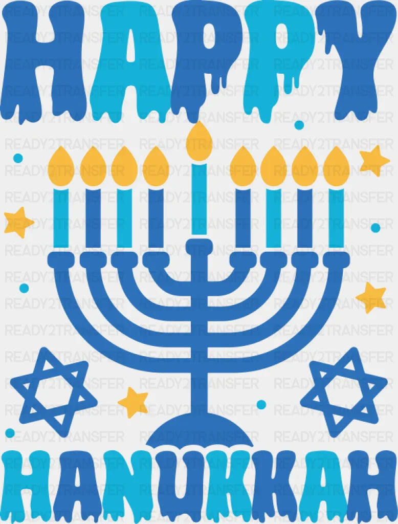 Happy Hanukkah Stars - Hanukkah DTF Transfer