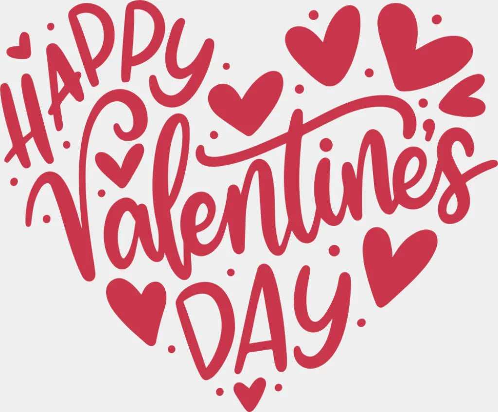 Happy Valentine’s Day Heart Shape Red & White - Valentine’s Day DTF Transfer Adult Unisex - S & M (10’’) / Red Color