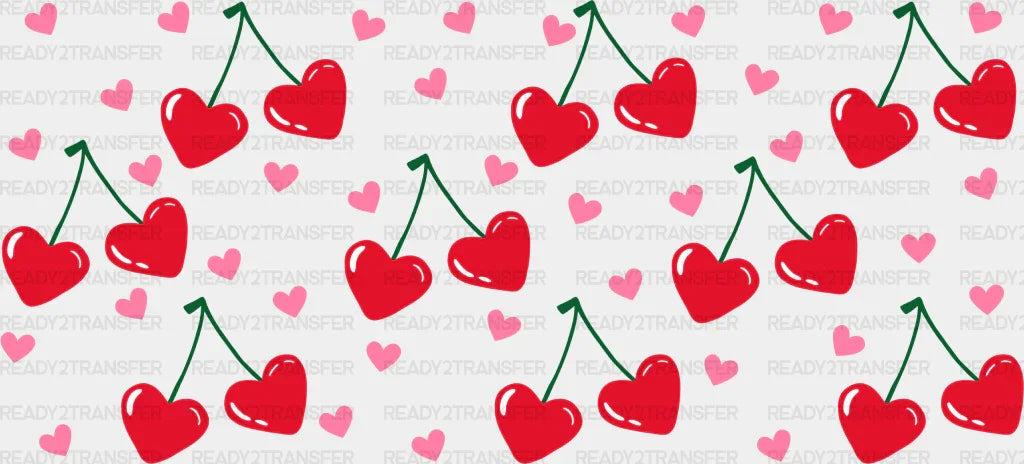 Heart Cherries - Valentine’s Day Cup Wrap Uv Sticker Permanent Dtf Decal