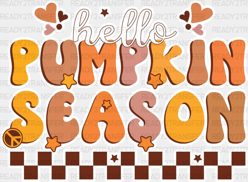 Hello Pumpkin Season Heart - Fall Dtf Transfer Adult Unisex S & M (10’’) / Light Color Design