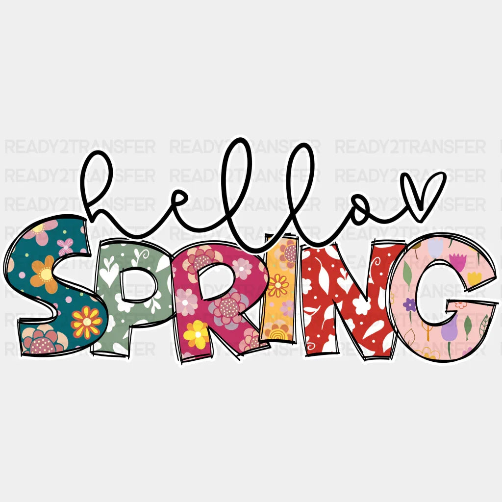 Hello Spring Floral - Dtf Heat Transfer Adult Unisex S & M (10’) / White