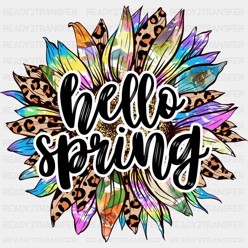 Hello Spring Flower - Spring DTF Transfer Adult Unisex - S & M (10’’) / Dark Color Design (See Imaging)