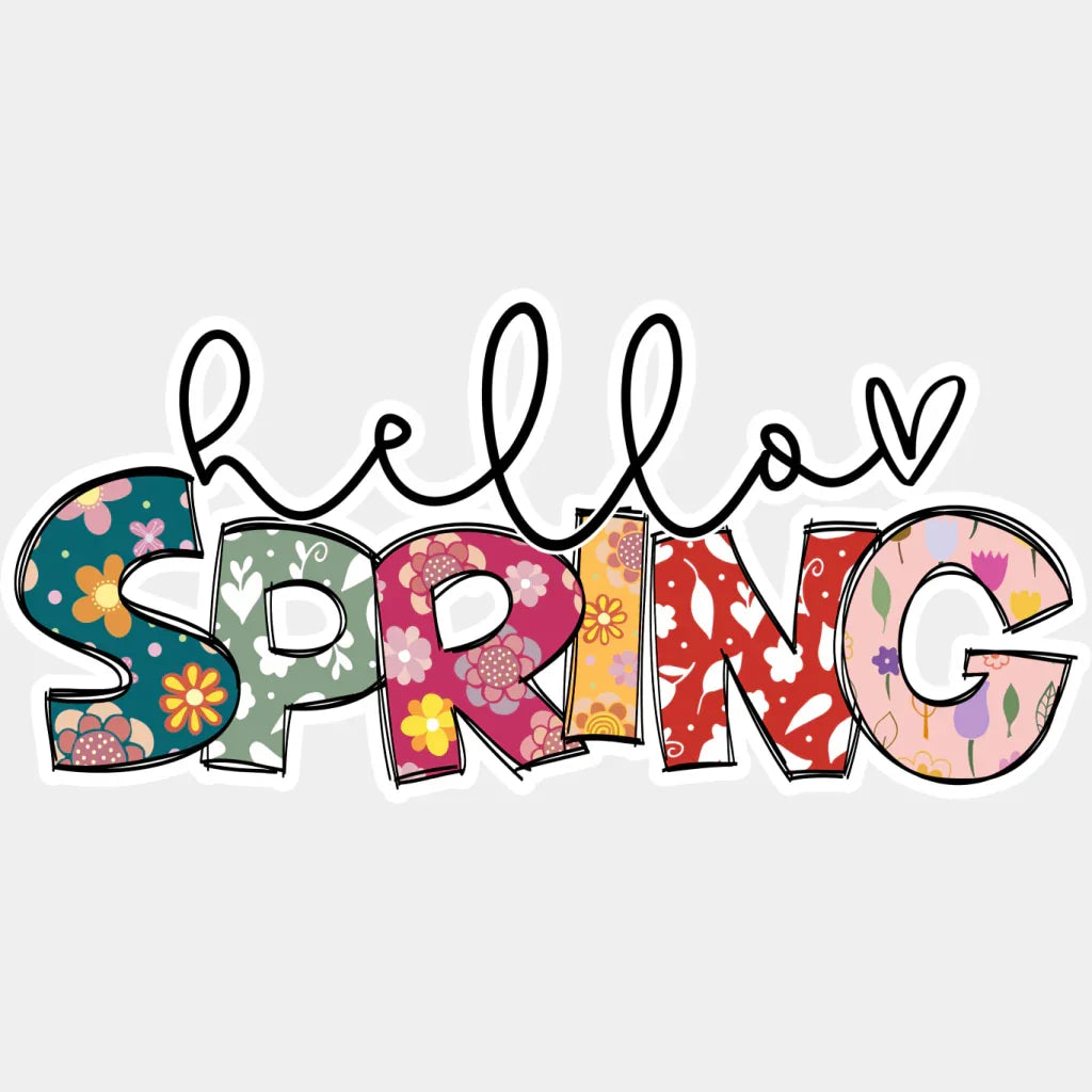 Hello Spring Heart - Spring DTF Transfer Adult Unisex - S & M (10’’) / Light Color Design (See Imaging)