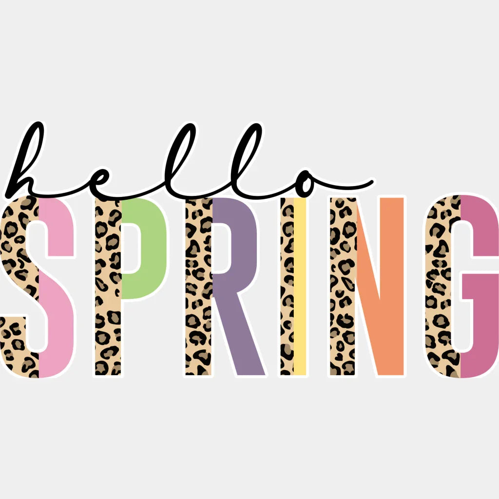 Hello Spring Leopard Design - Dtf Heat Transfer Adult Unisex S & M (10’) / White