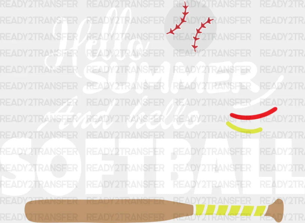 Hello Summer And Softball - Dtf Heat Transfer Adult Unisex S & M (10’’) / White