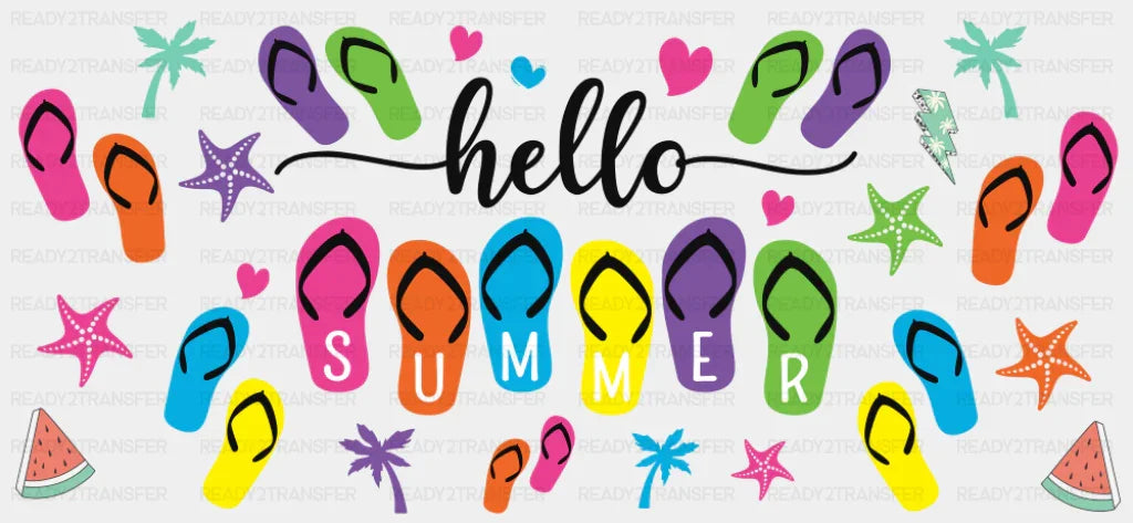 Hello Summer Colorful Flip Flops - Summer Cup Wrap UV Sticker Permanent UV DTF Decal