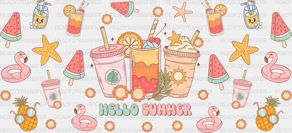 Hello Summer Drinks - Cup Wrap Uv Sticker Permanent Dtf Decal