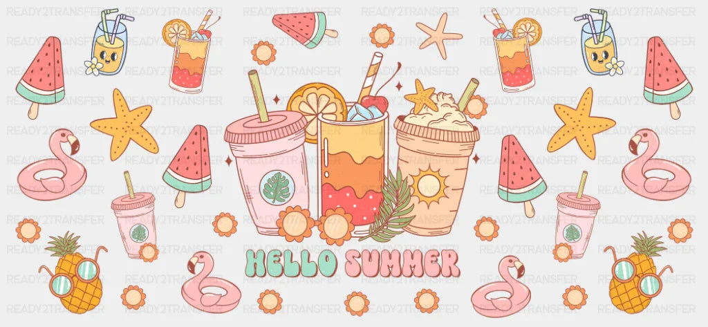 Hello Summer Drinks - Summer Cup Wrap UV Sticker Permanent UV DTF Decal