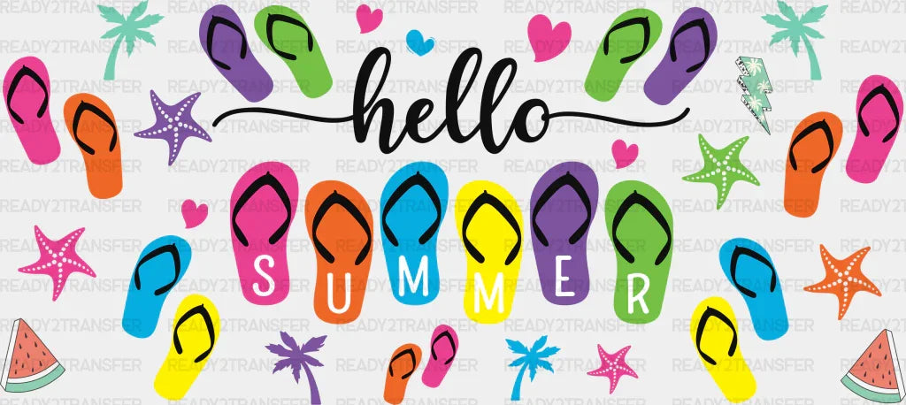 Hello Summer Flip Flops - Cup Wrap Uv Sticker Permanent Dtf Decal