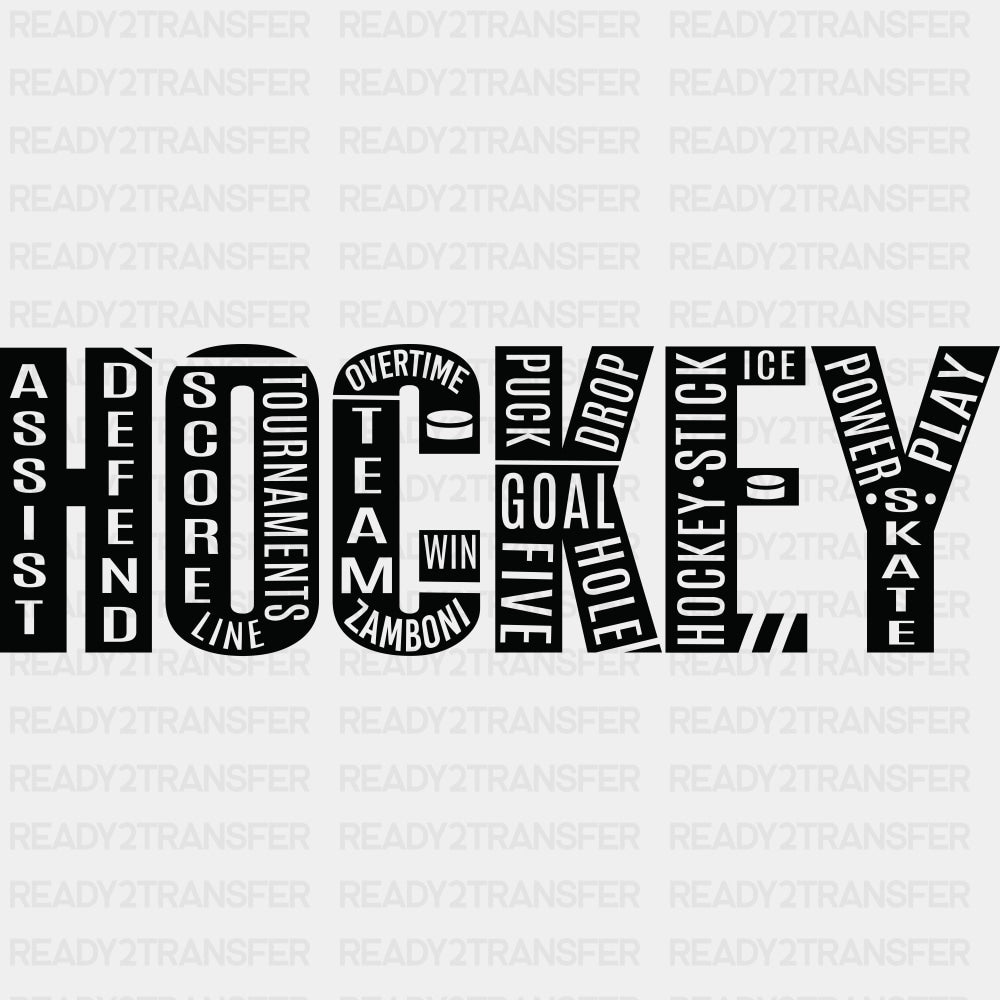 Hockey B&W Letters - Hockey DTF Transfers ready2transfer Dark Color Design (See Imaging)
