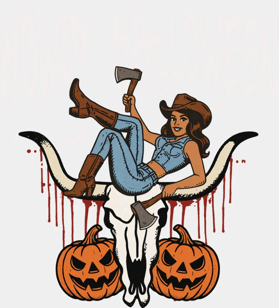 Howdy Halloween Cowgirl - Halloween DTF Transfer Adult Unisex - S & M (10’’) / Light Color Design (See Imaging)