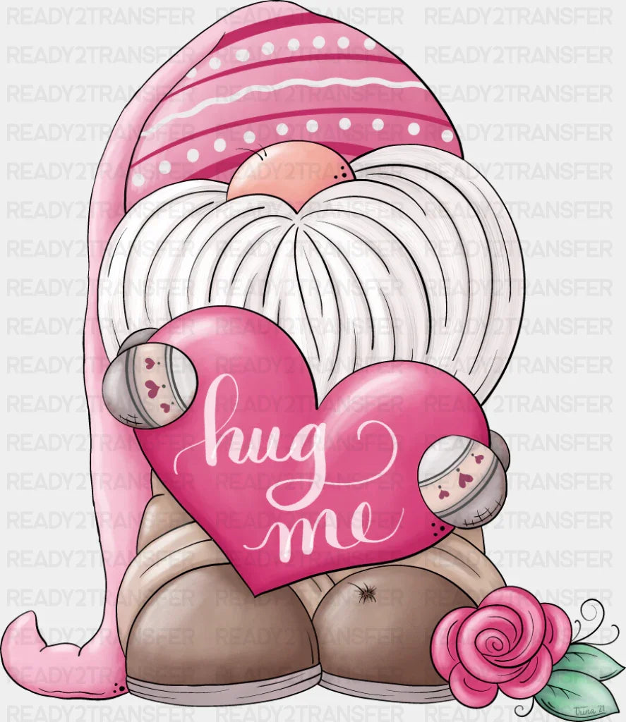 Hug Me Gnome Rose Design - Valentine’s Day Dtf Transfer