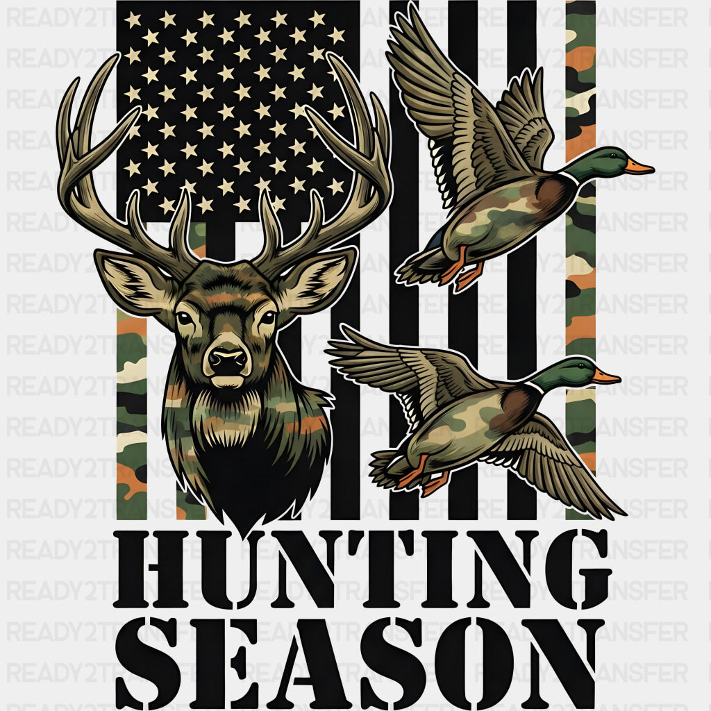 Hunting Season, B&W US Flag - Hunting DTF Transfers ready2transfer Dark Color Design (See Imaging)