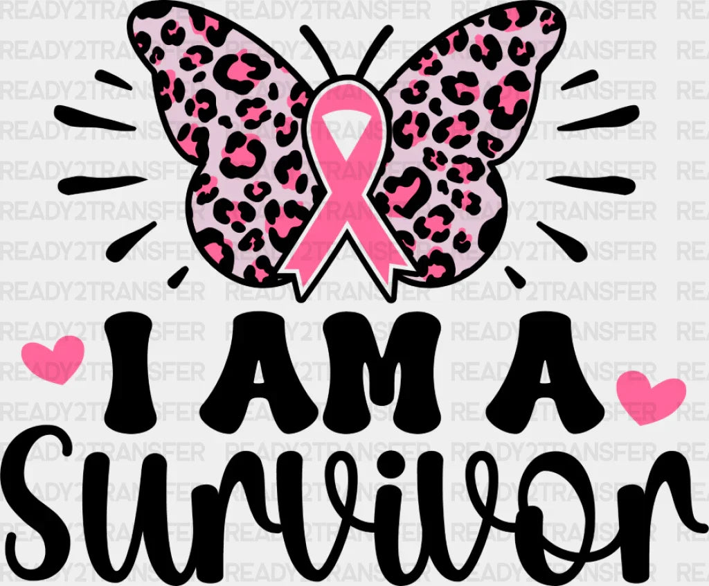 I Am A Survivor Ribbon Butterfly - Cancer Dtf Transfer Adult Unisex S & M (10’’) / Dark Color