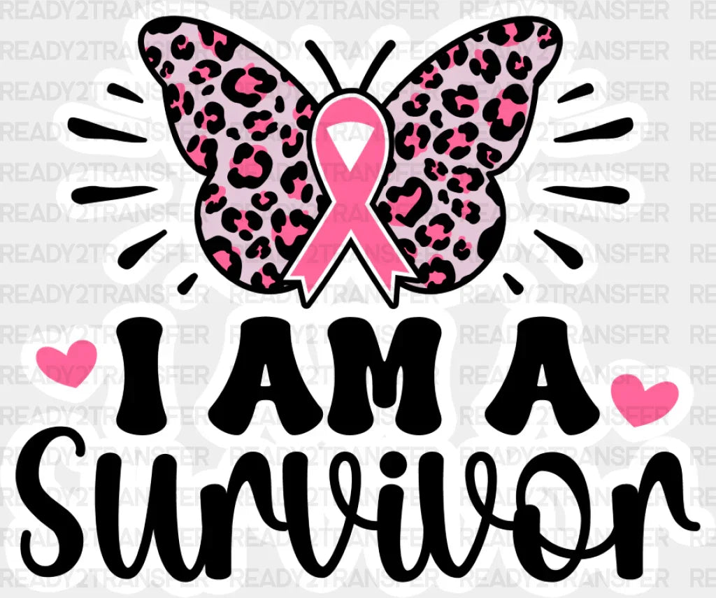 I Am A Survivor Ribbon Butterfly - Cancer Dtf Transfer Adult Unisex S & M (10’’) / Light Color
