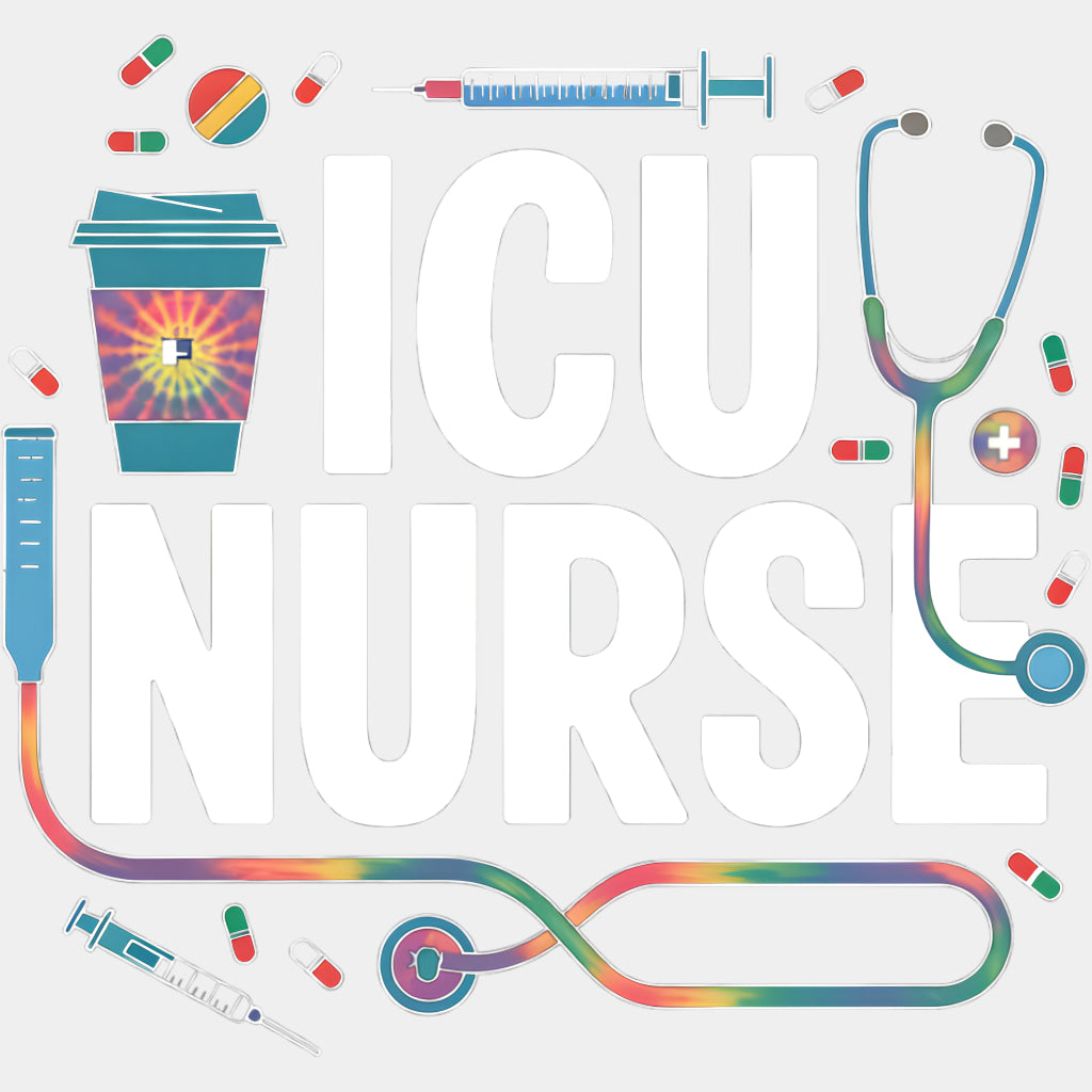 ICU Nurse, Coffee, Syringe, Stethoscope - Nurse DTF Transfers ready2transfer Light Color Design (See Imaging)