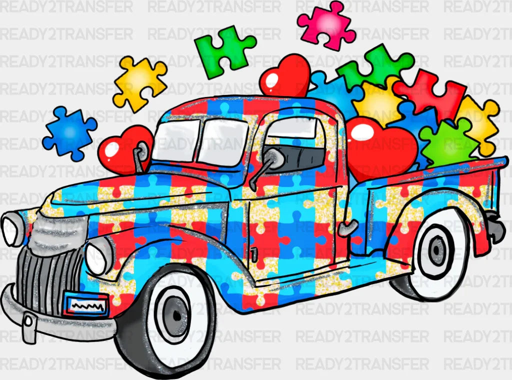 Jigsaw Truck - Autism Awareness Dtf Transfer