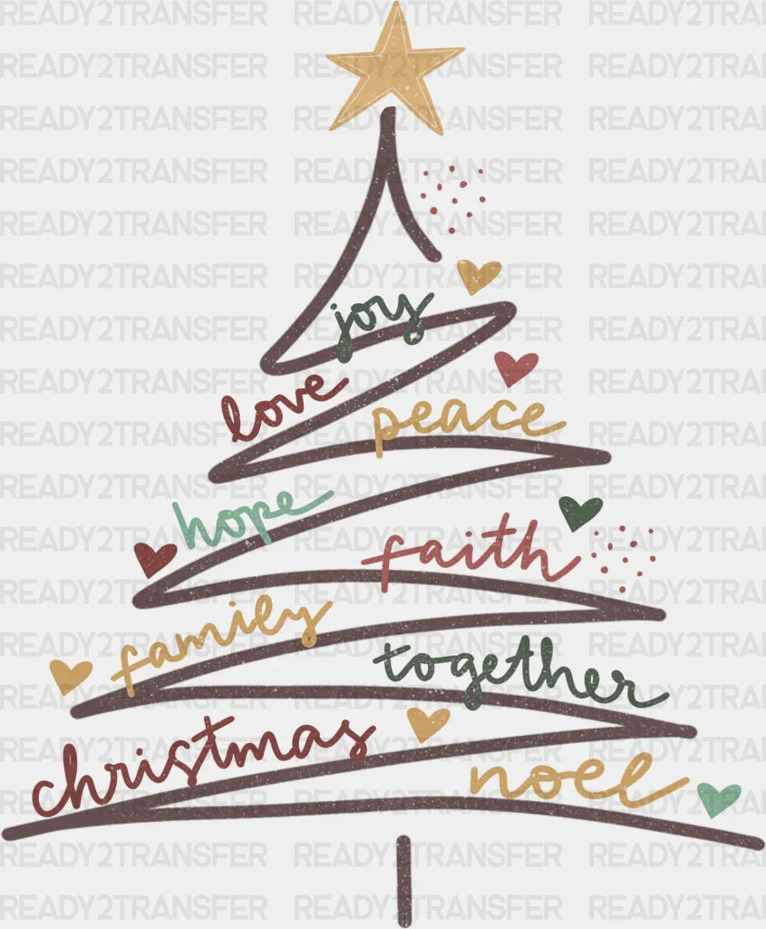 Joy Love Peace Family Christmas Tree Design Christmas DTF Transfer ready2transfer