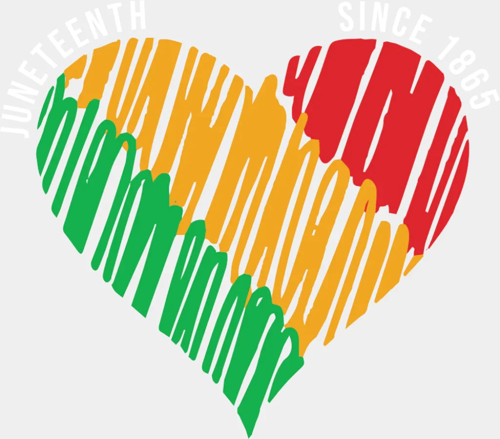 Juneteenth Green Yellow Red Heart - Juneteenth DTF Transfer Adult Unisex - S & M (10’’) / Light Color Design (See