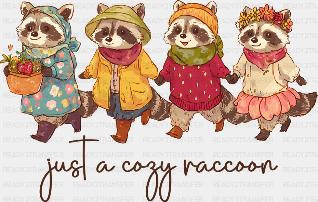 Just A Cozy Raccoon Fall DTF Transfer Adult Unisex S & M (10’’) / Dark Color Design (See Imaging)