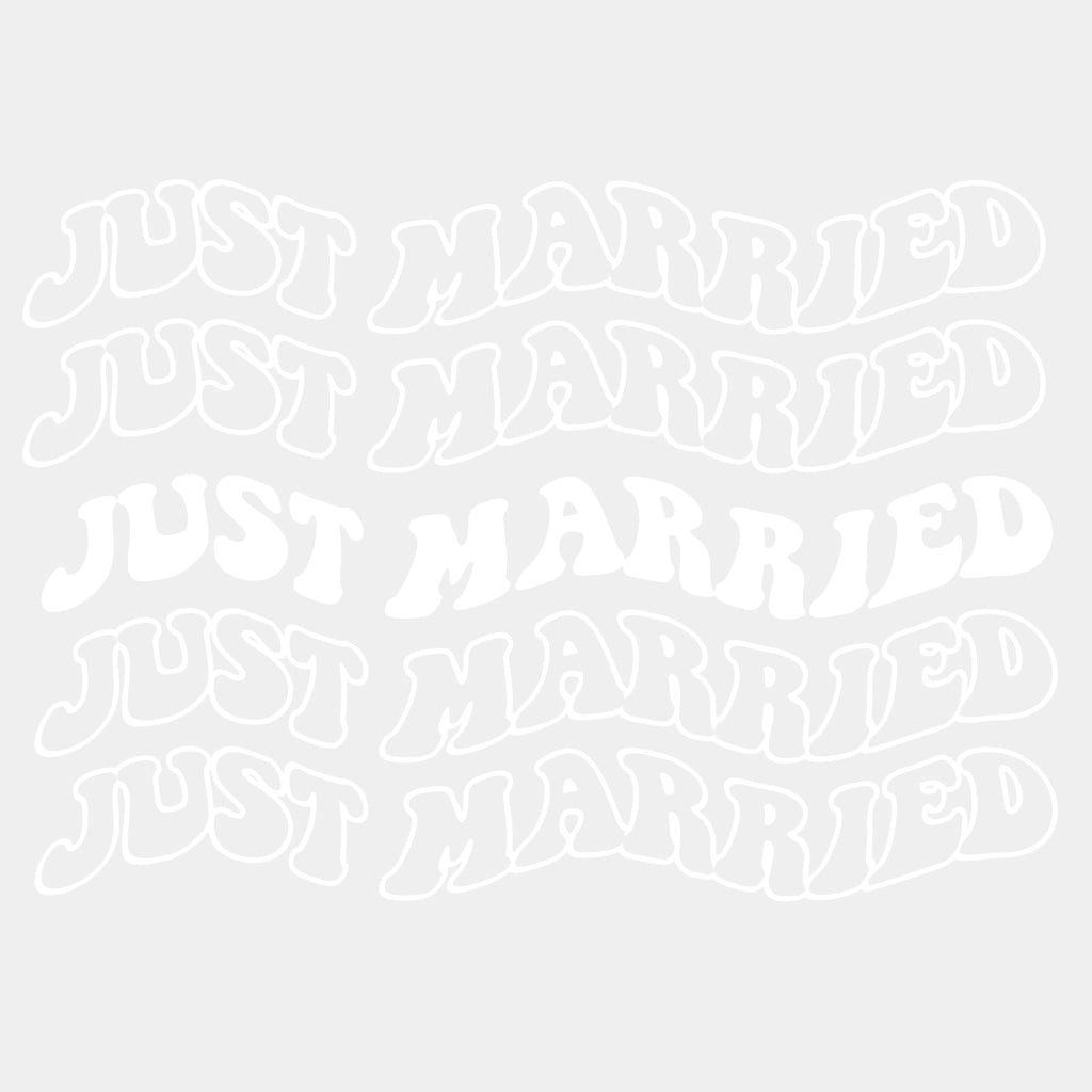 Just Married Wavy B&W - Honeymoon DTF Transfers ready2transfer Light Color Design (See Imaging)