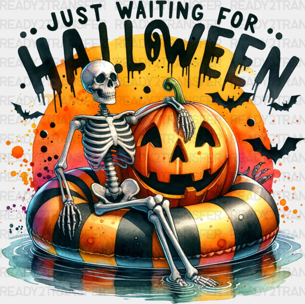 Just Waiting For Halloween Dtf Transfer Adult Unisex - S & M (10’) / Black